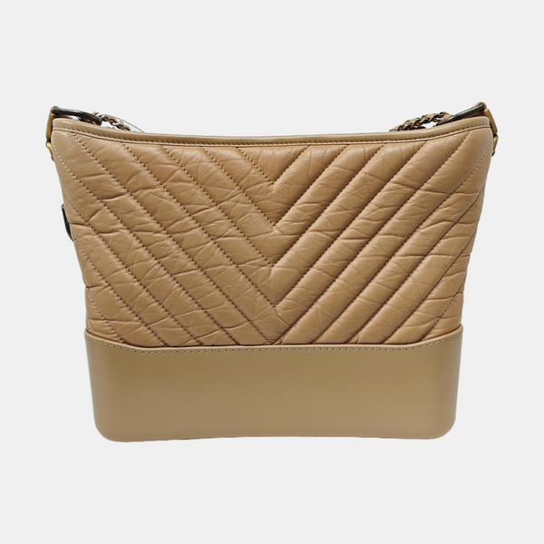 GABRIELLE Medium Chevron Calfskin Beige