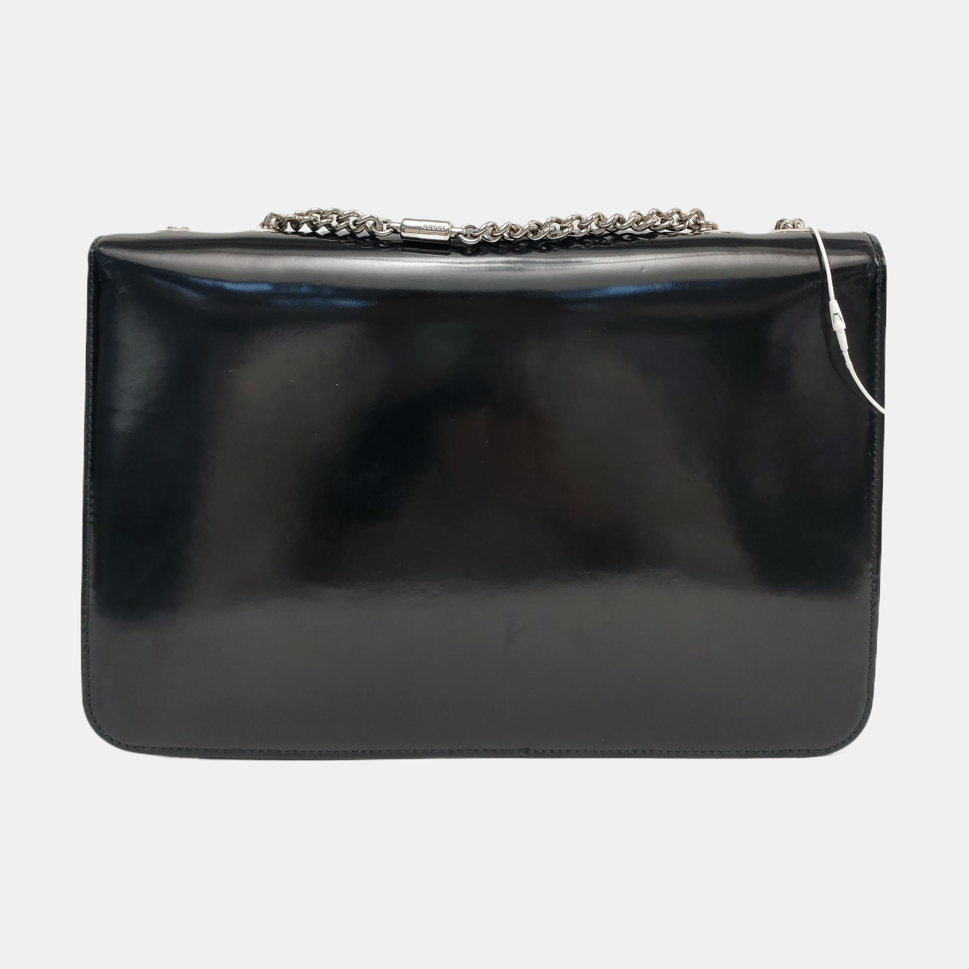 Interlocking G Large Patent Leather Black