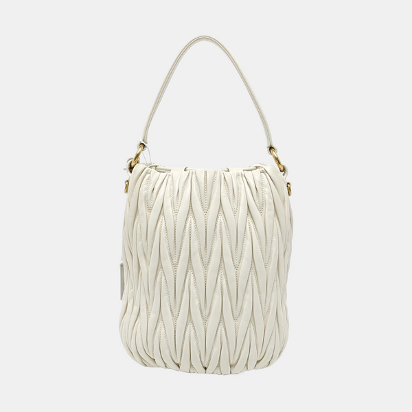 Quilted Lambskin Bucket Bag White