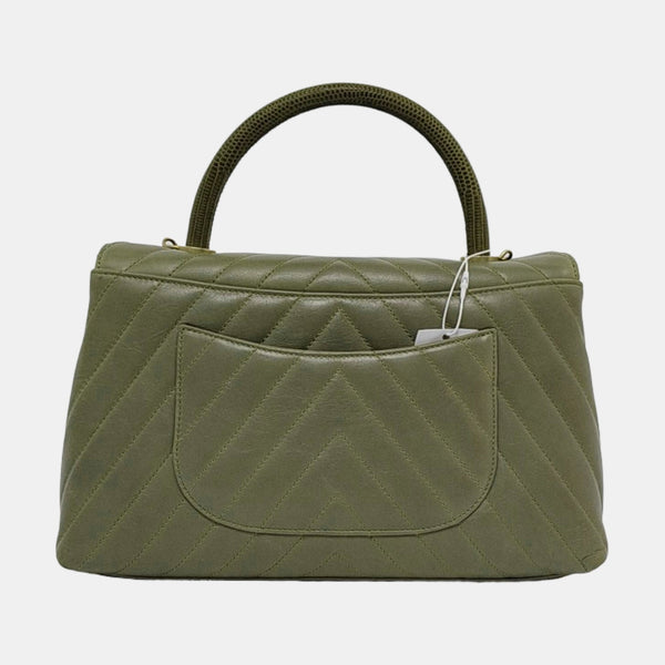 COCO HANDLE Medium Chevron, Quilted Calfskin Green