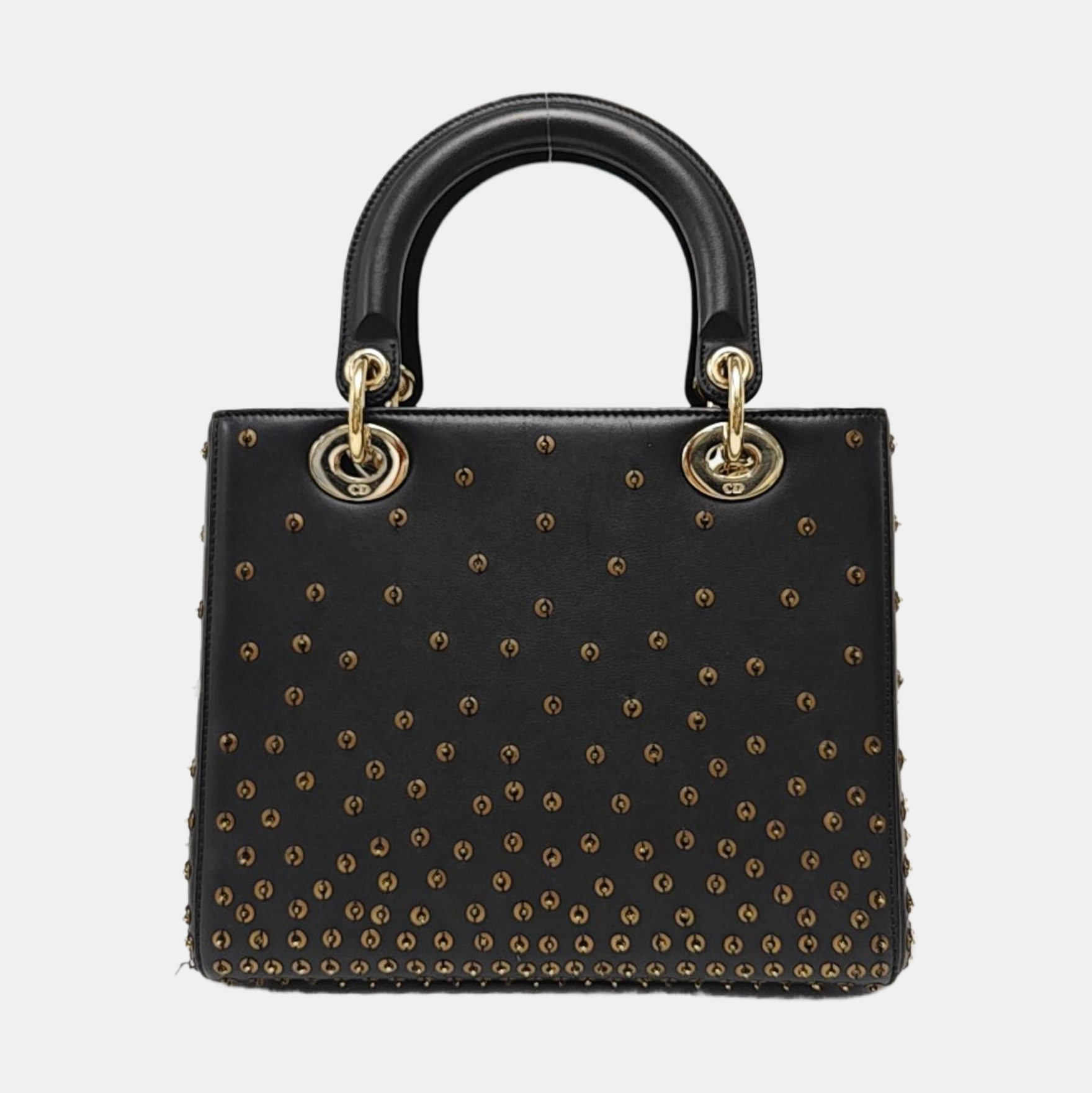 Authenticated pre-owned  Lady Dior Medium Quilted Calfskin Black - Tote Bag at Looply
