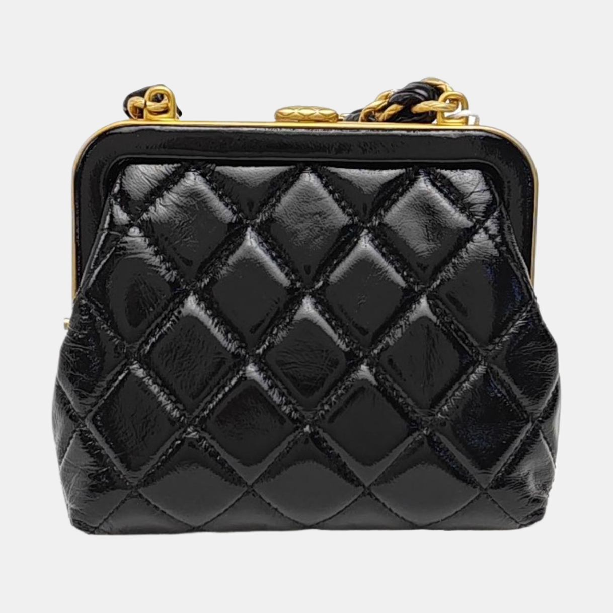 Quilted Patent Leather Shoulder Bag Black