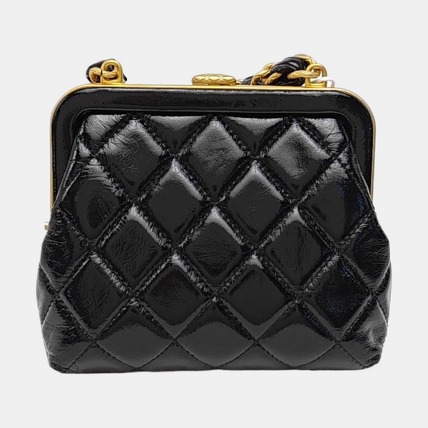 Quilted Patent Leather Shoulder Bag Black