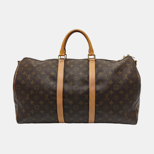 KEEPALL 50 Monogram Coated Canvas Brown