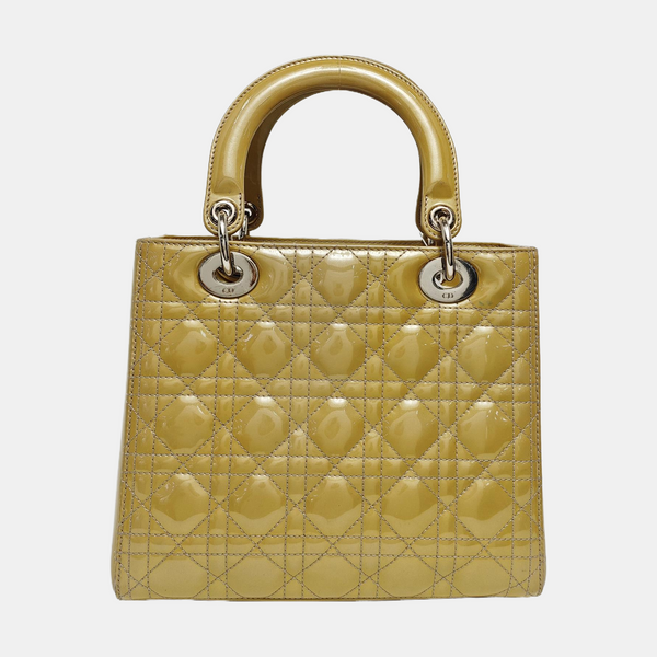 Authenticated pre-owned  Lady Dior Medium Quilted Patent Leather Green - Tote Bag at Looply
