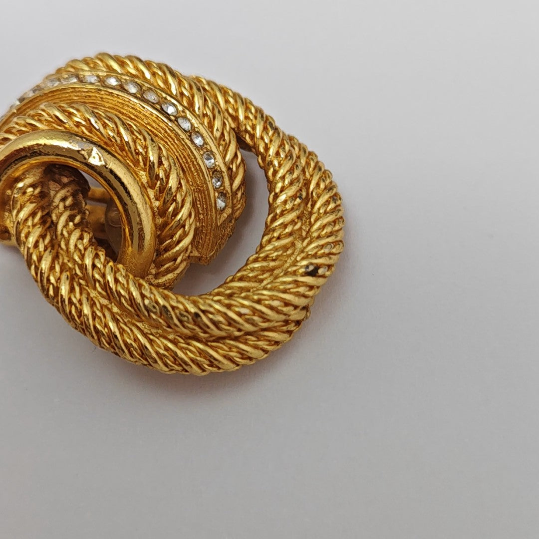 Twist Round Metal Gold Clip On Earrings