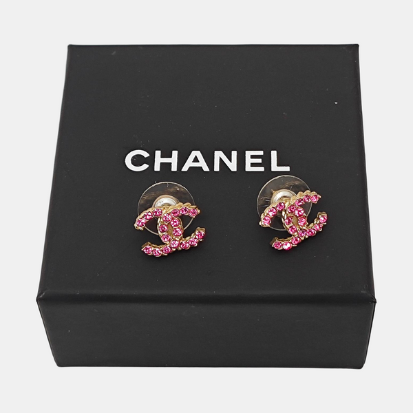 CC Logo Metal Pink Stud Earrings