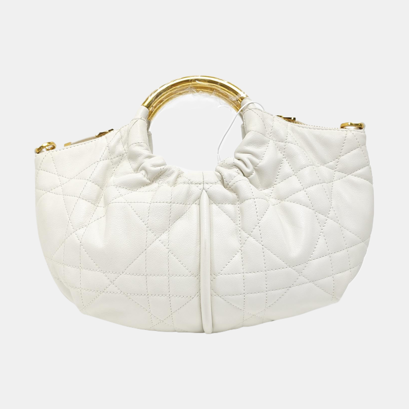 Cannage Calfskin Shoulder Bag White