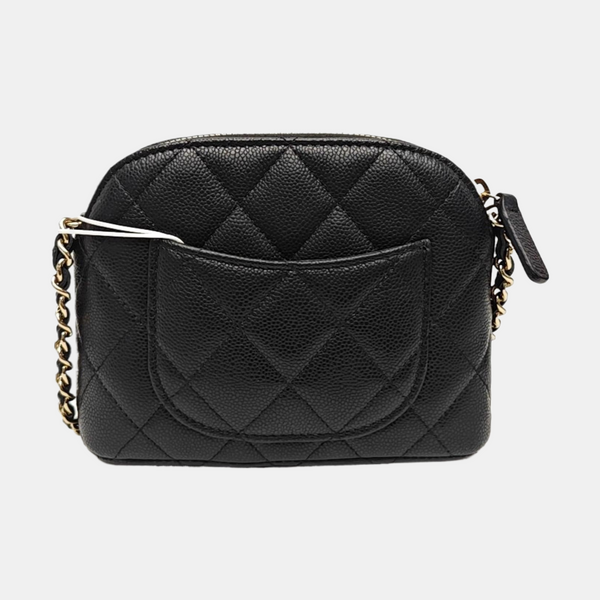 Quilted Grained Calfskin Shoulder Bag Black