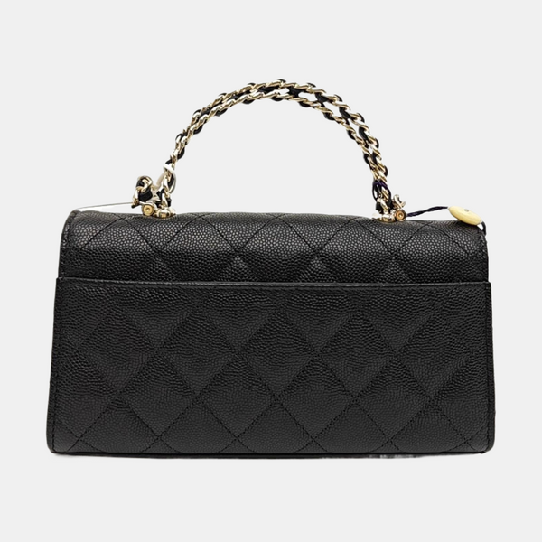 Quilted Grained Calfskin Shoulder Bag Large Black