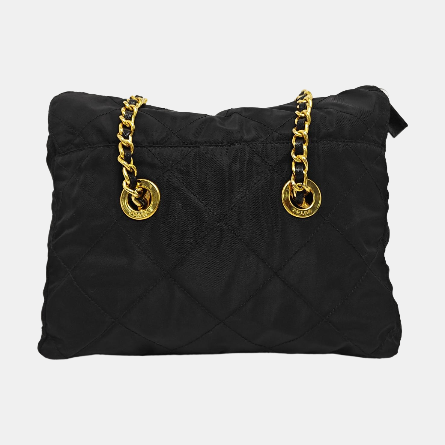 Quilted Nylon Shoulder Bag Black