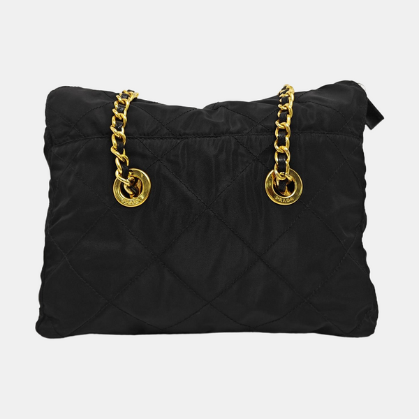 Quilted Nylon Shoulder Bag Black