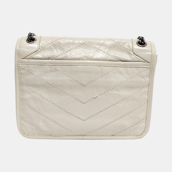 NIKI Small Chevron Calfskin White