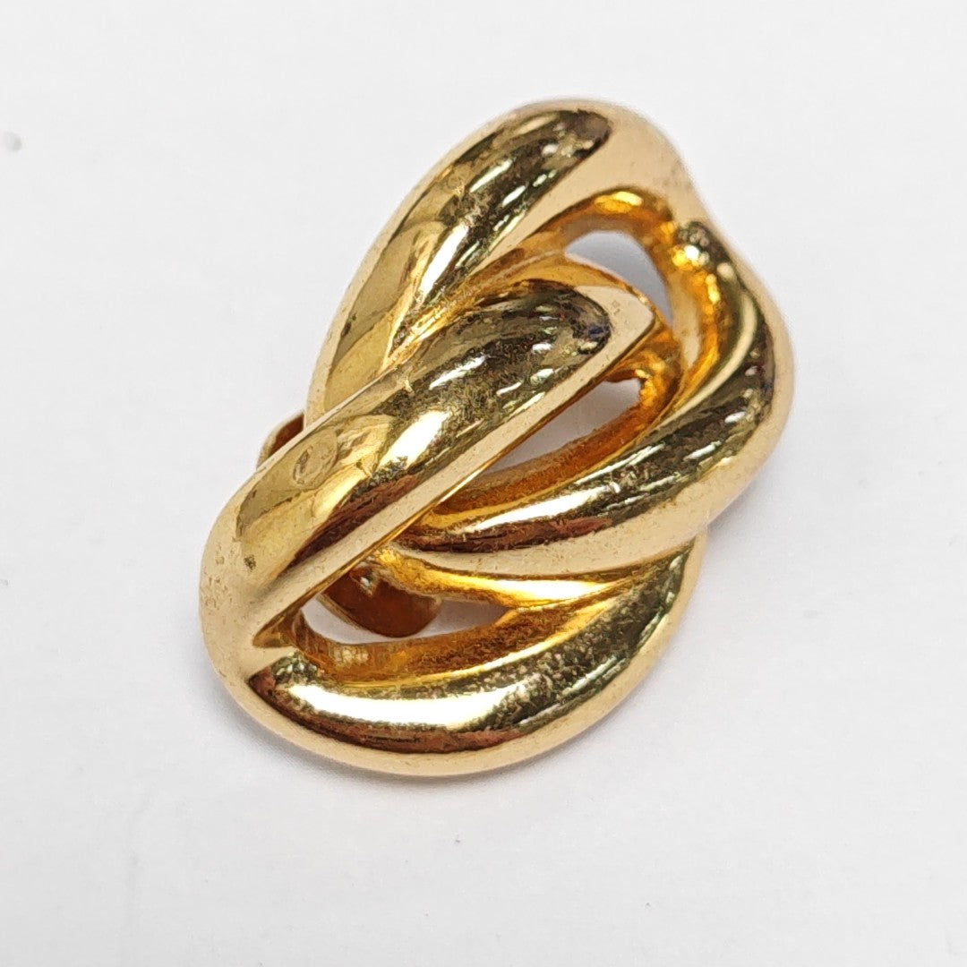 Twist Round Metal Gold Clip On Earrings