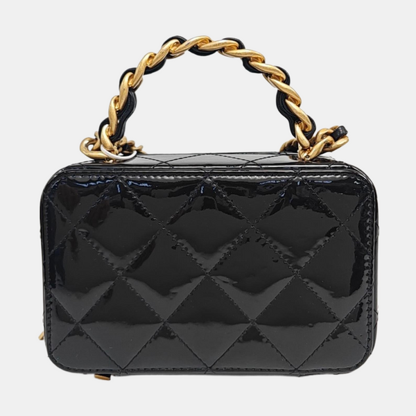 Quilted Patent Calfskin Shoulder Bag Black