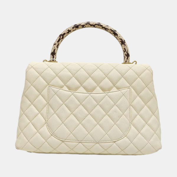 COCO HANDLE Medium Quilted Grained Calfskin Beige