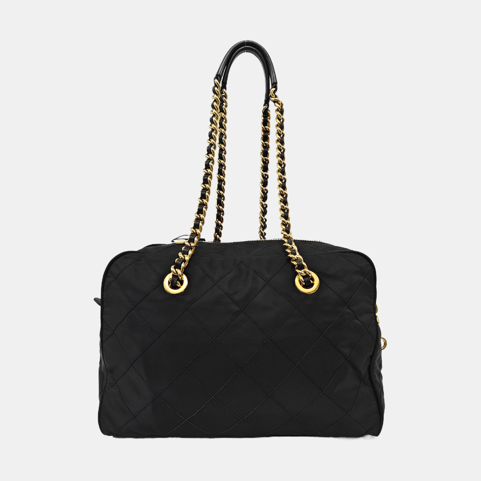 Chain Tote Quilted Nylon Black