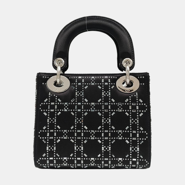 Authenticated pre-owned  Lady Dior Mini Cannage Silk Satin Black - Tote Bag at Looply
