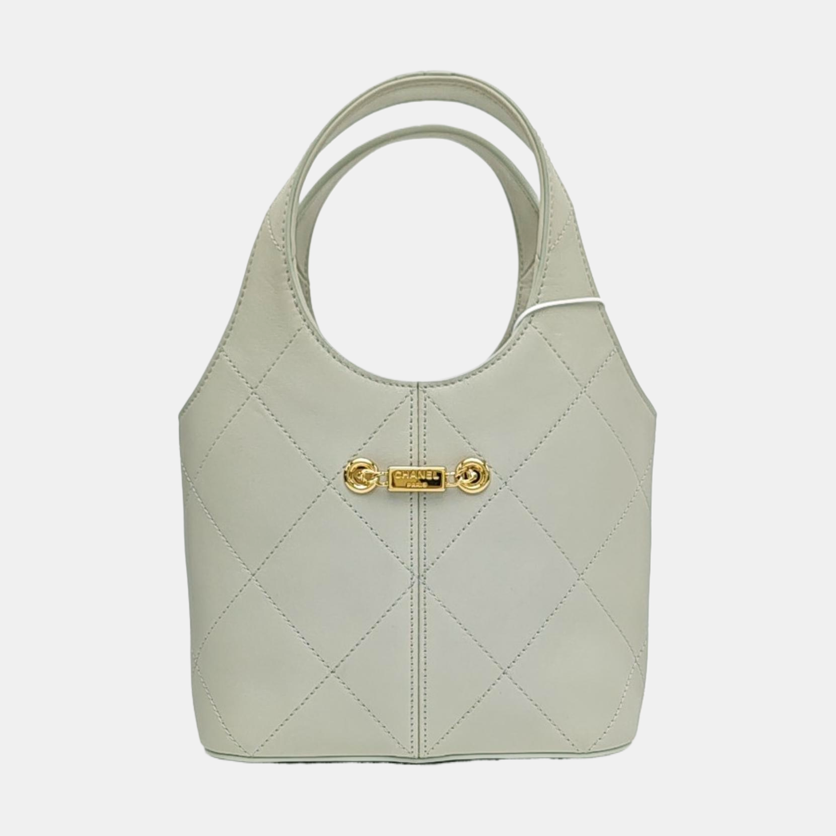 Quilted Calfskin Top Handle Bag Small Green