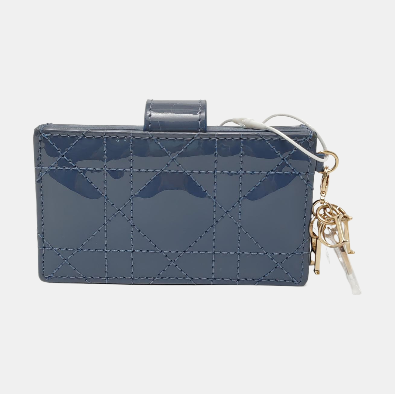 Lady Dior Super Mini Cannage Patent Leather Blue Card Holder
