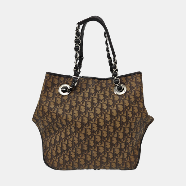 Oblique Coated Canvas Tote Bag Brown