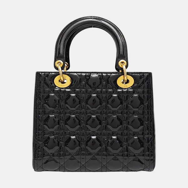 Lady Dior Medium Cannage Patent Leather Black