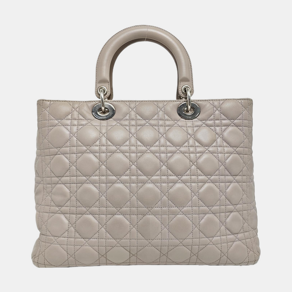 Authenticated pre-owned  Lady Dior Large Cannage Lambskin Gray - Tote Bag at Looply