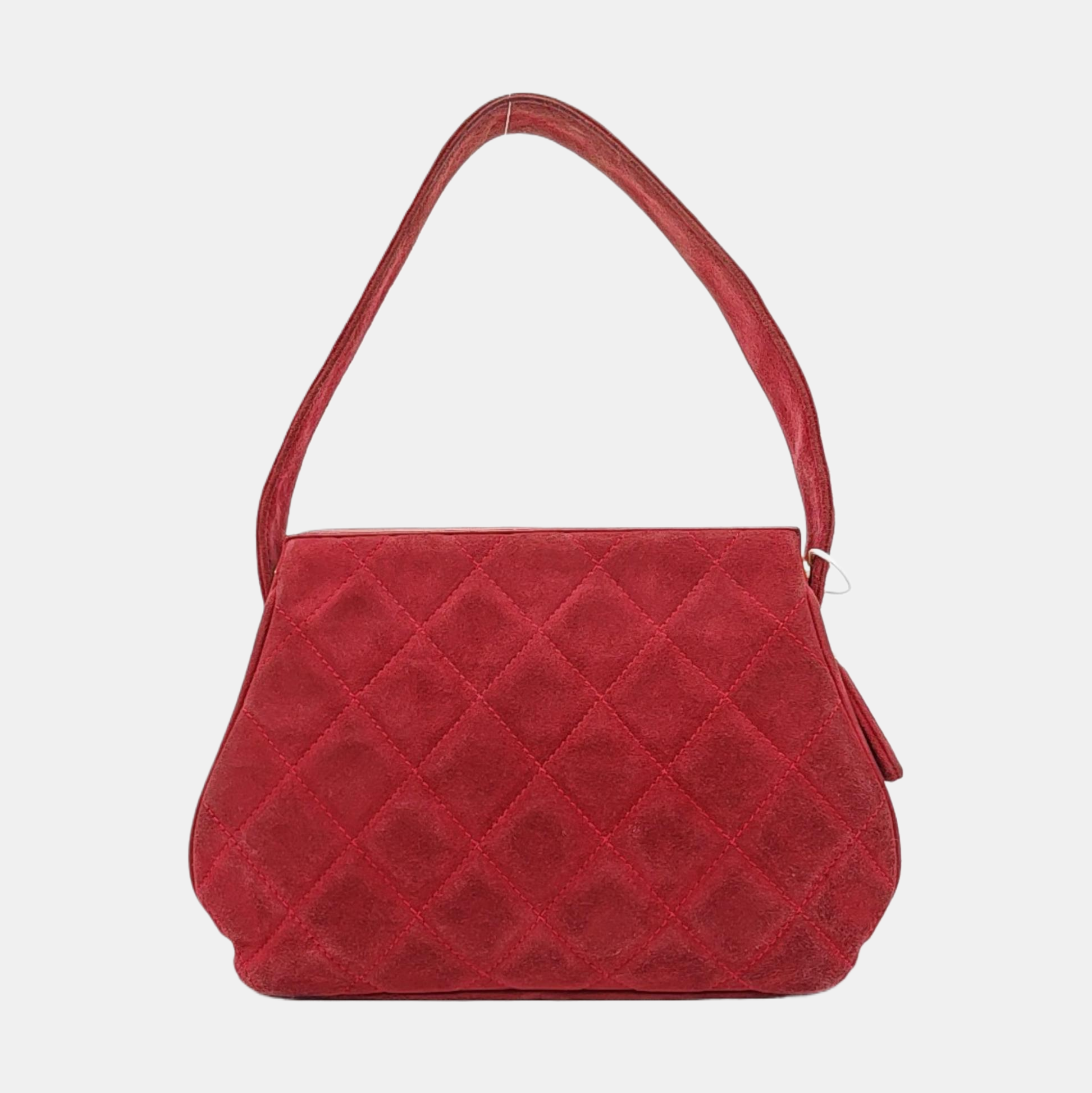 Quilted Suede Top Handle Bag Red