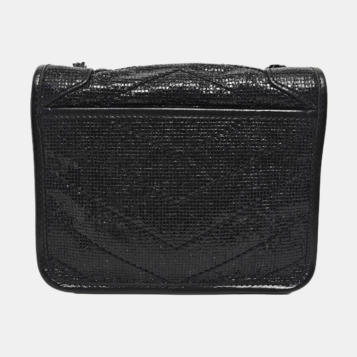 Chevron Leather Shoulder Bag Mini Black