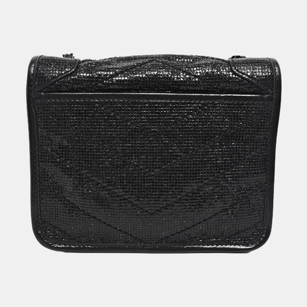 Chevron Leather Shoulder Bag Mini Black
