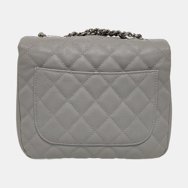 Authenticated pre-owned  CLASSIC FLAP Quilted Grained Calfskin Grey - Shoulder Bag at Looply