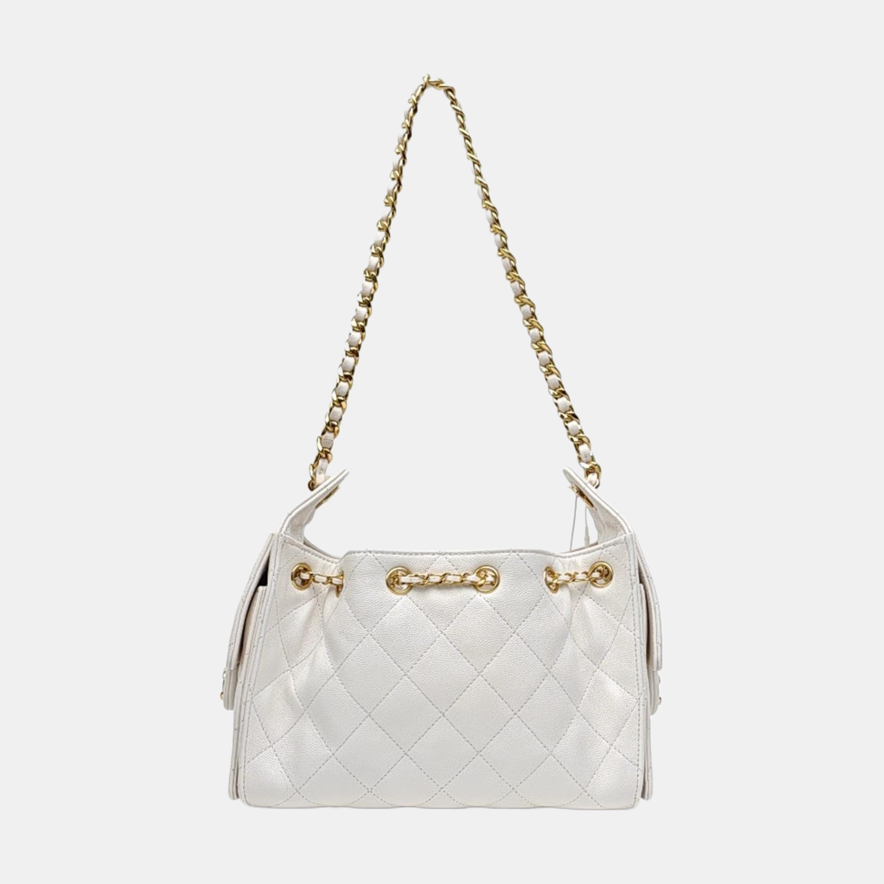 CHANEL 25 Mini Quilted Grained Calfskin White
