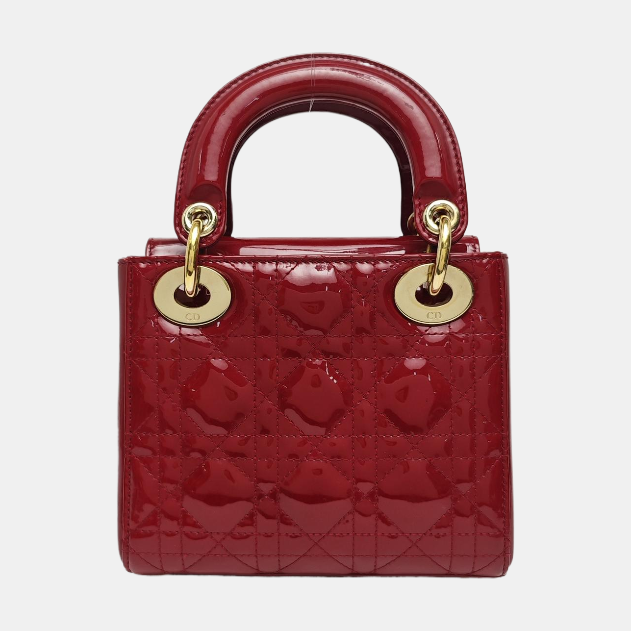 Lady Dior Mini Cannage Patent Calfskin Red