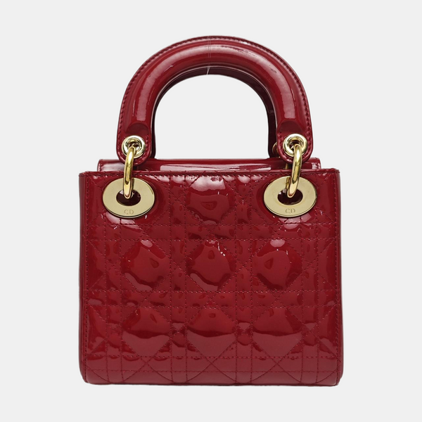 Lady Dior Mini Cannage Patent Calfskin Red