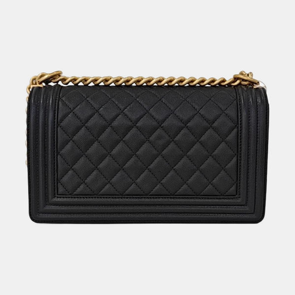 BOY CHANEL Medium Quilted Grained Calfskin Black