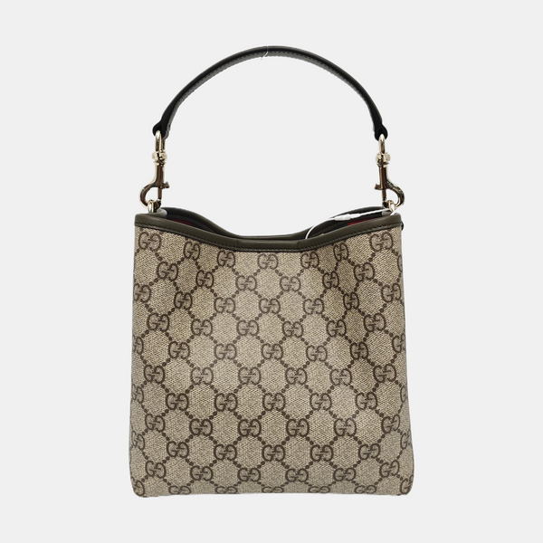 GG Emblem Small Monogram Coated Canvas Beige
