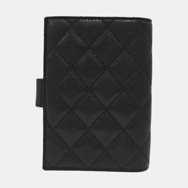 Quilted Grained Calfskin Wallet Black