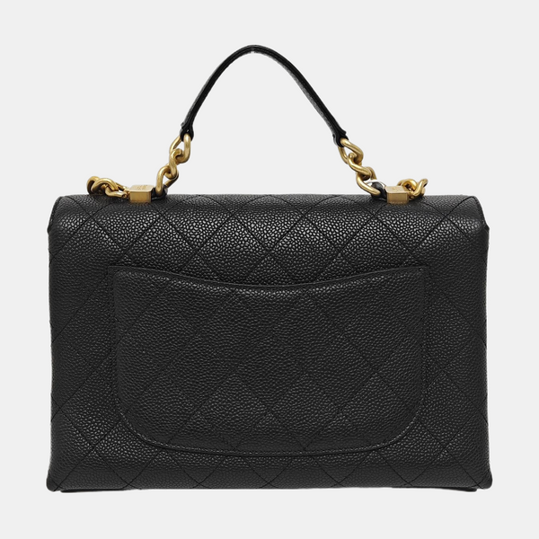 Quilted Grained Calfskin Shoulder Bag Black