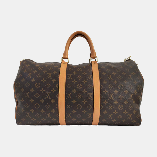 KEEPALL 50 Monogram Coated Canvas Brown