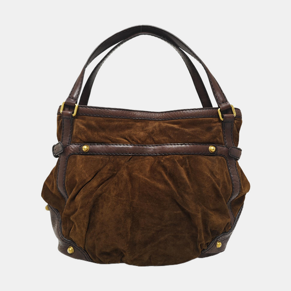 Suede Top Handle Bag Brown