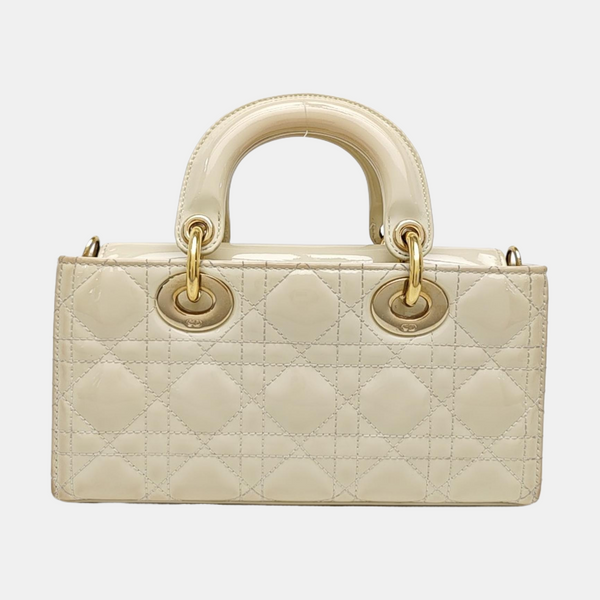 Lady D-Joy Small Cannage Patent Leather White