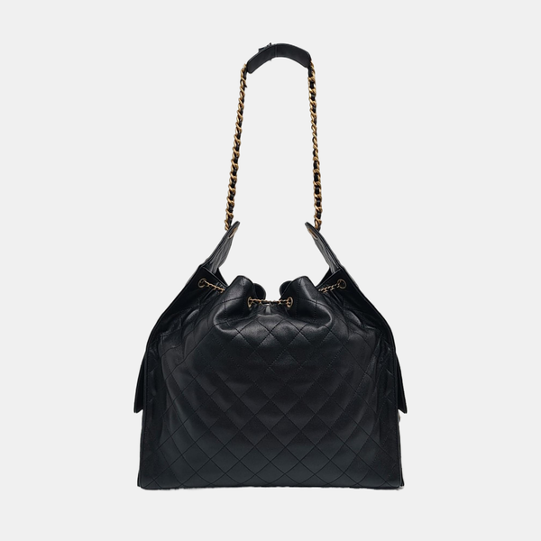 Authenticated pre-owned  CHANEL 25 Large Quilted Grained Calfskin Black - Shoulder Bag at Looply