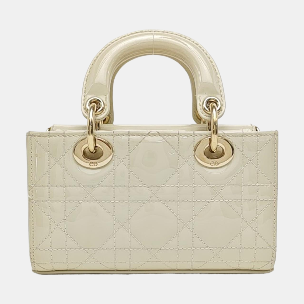 Lady D-Joy Super Mini Cannage Patent Leather White