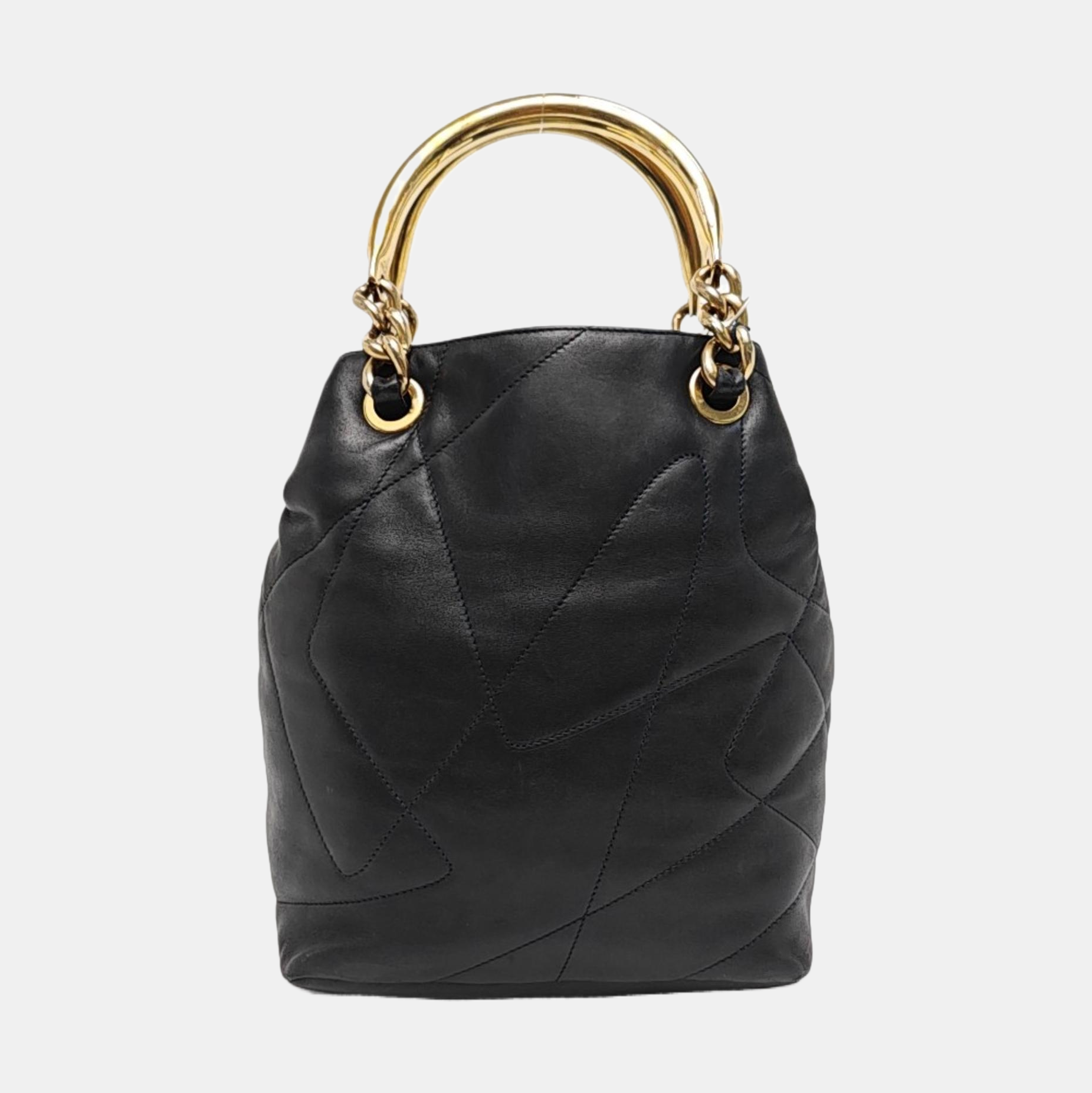 Quilted Lambskin Bucket Bag Black