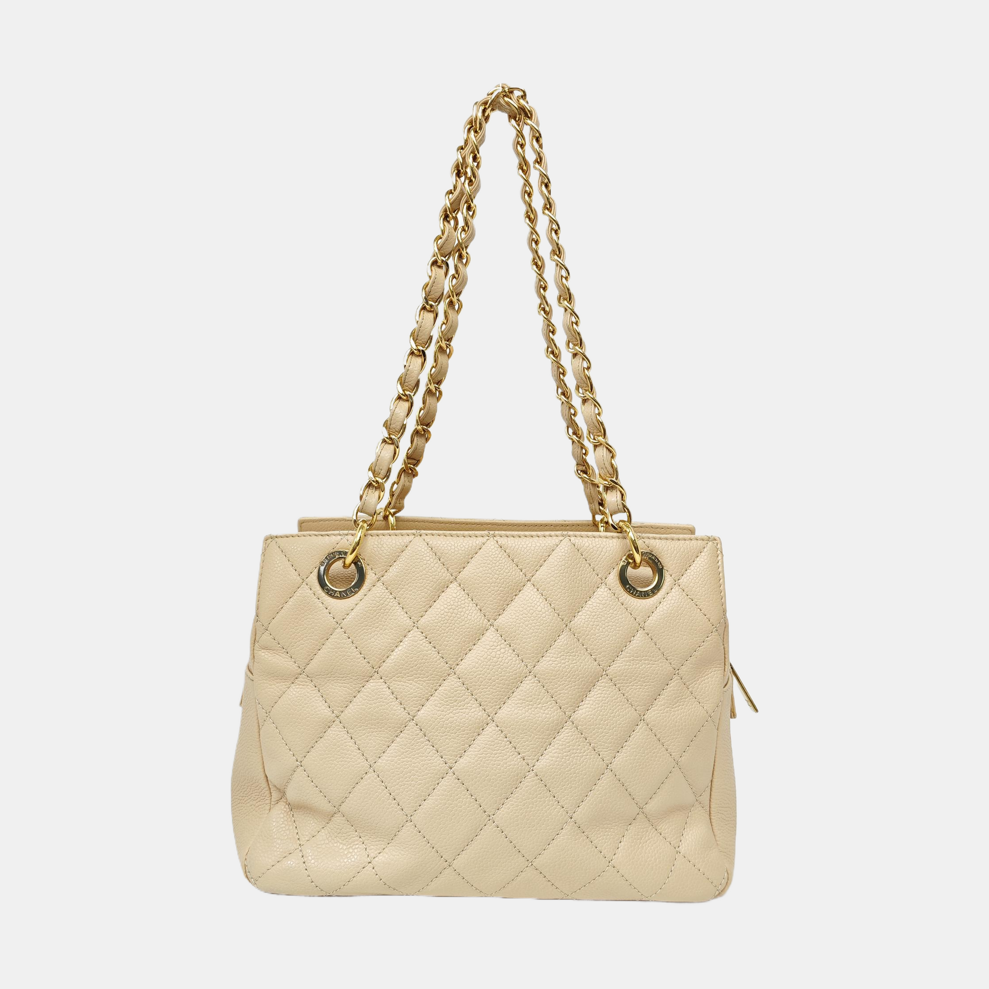 CHANEL PETITE Quilted Grained Calfskin Beige