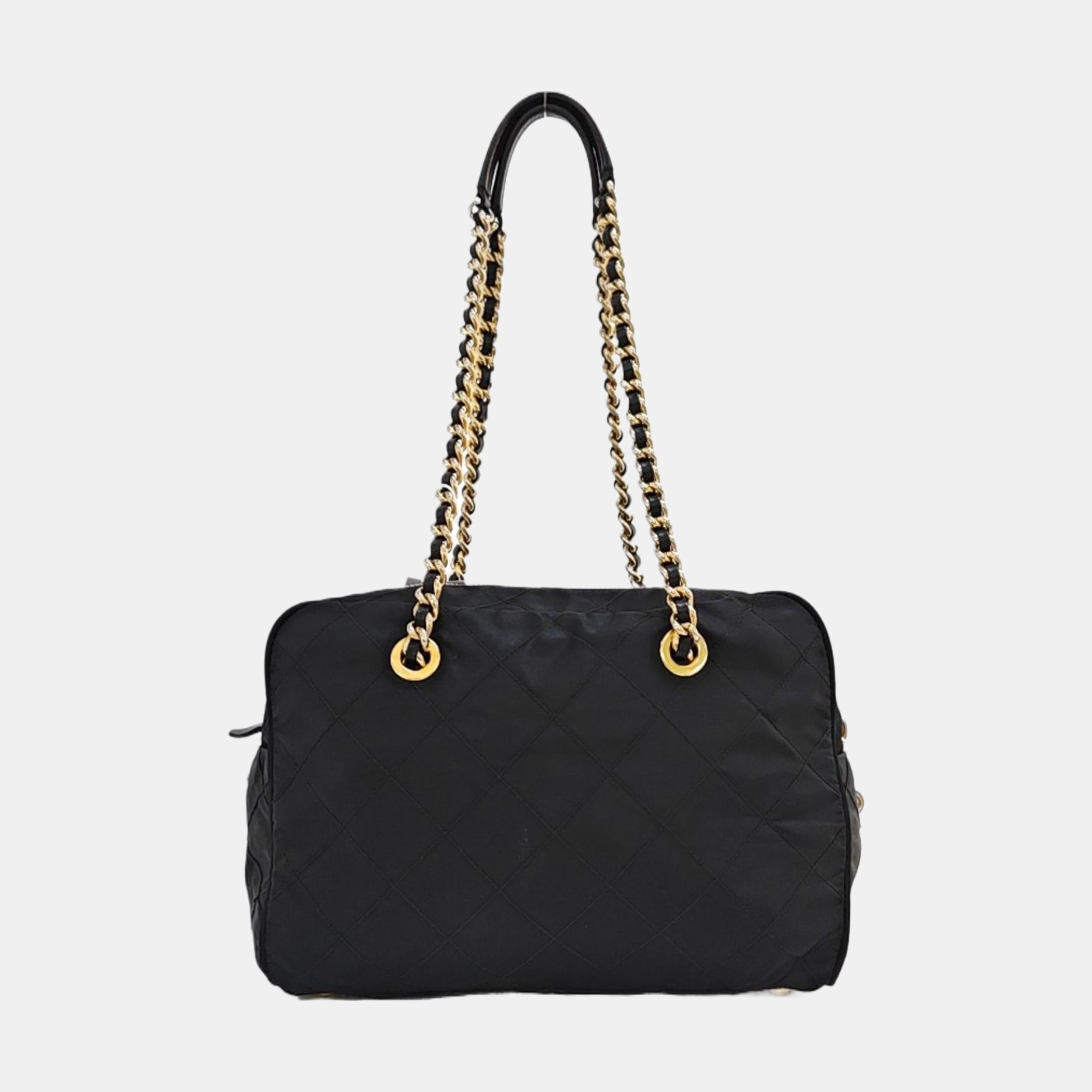 Chain Tote Quilted Nylon Black