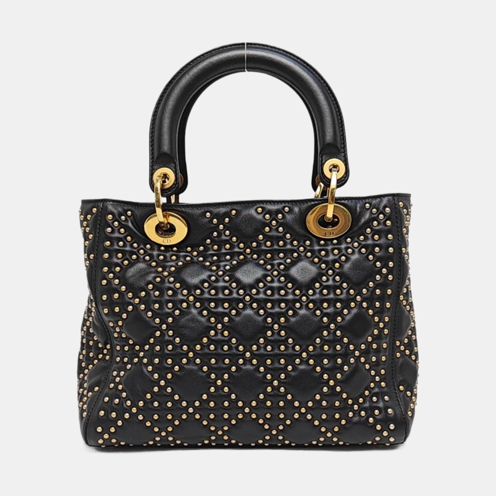 Authenticated pre-owned  Lady Dior Medium Cannage Calfskin Black - Tote Bag at Looply