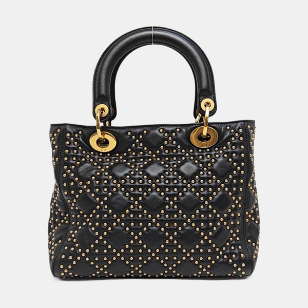 Authenticated pre-owned  Lady Dior Medium Cannage Calfskin Black - Tote Bag at Looply