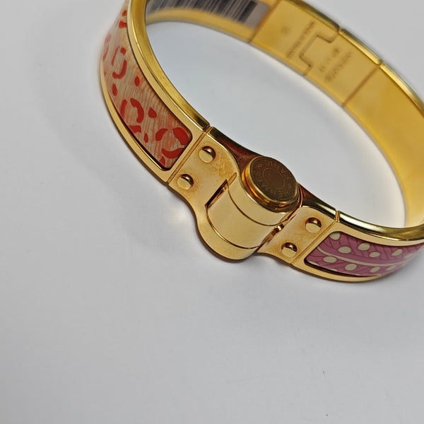 Enamel Hinged Bracelet Metal Gold Bangle