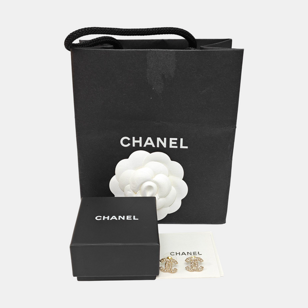 CC Logo Metal Gold Stud Earrings
